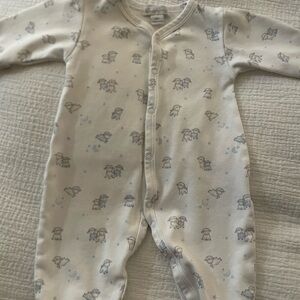 Kissy Kissy Cream Footie with Blue and Gray Print